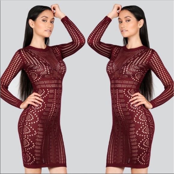 LONG SLEEVE OPEN KNIT SWEATER DRESS - Picture 4 of 5